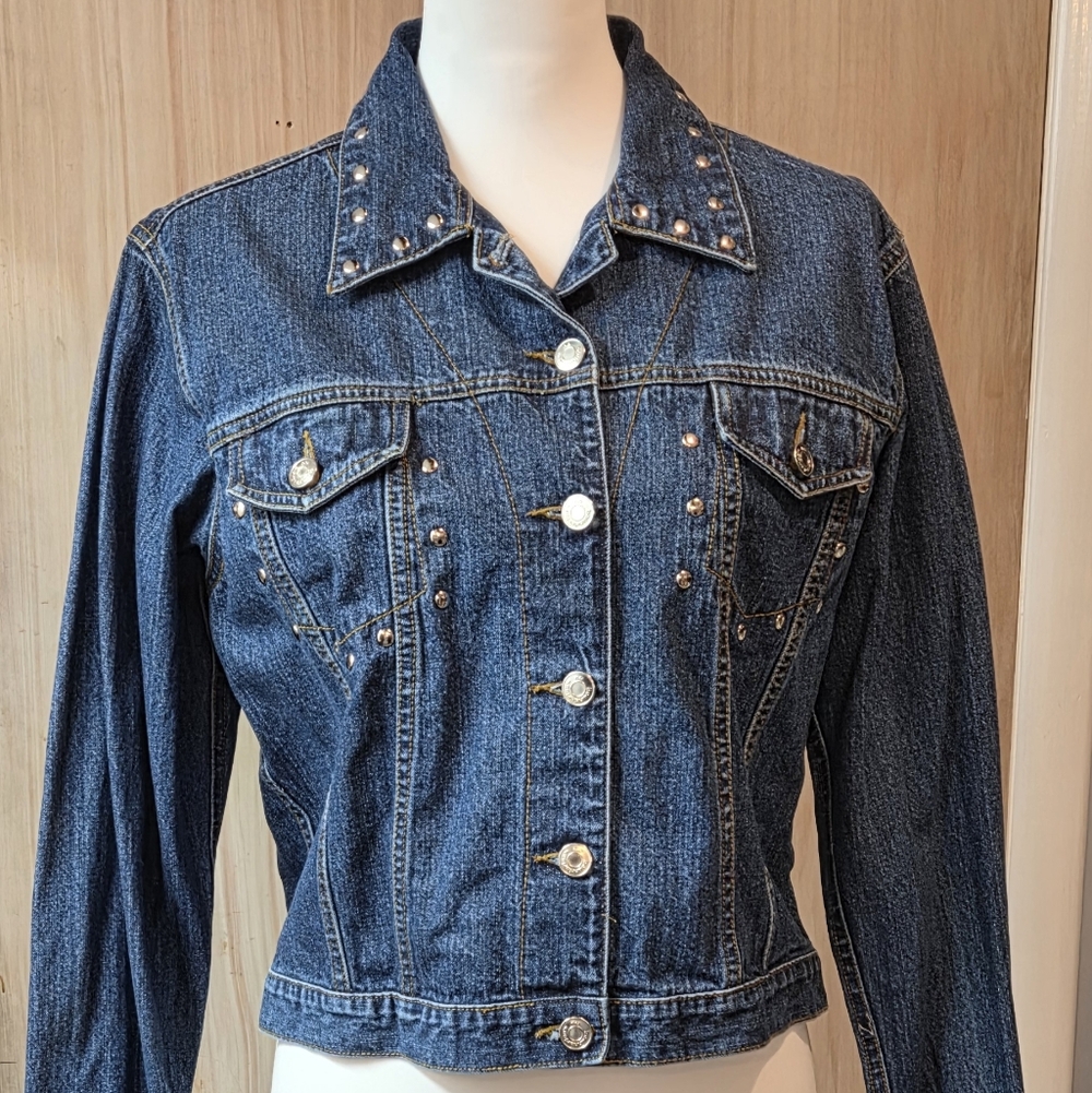 No Boundaries Blue Jean Jacket with Studded Details